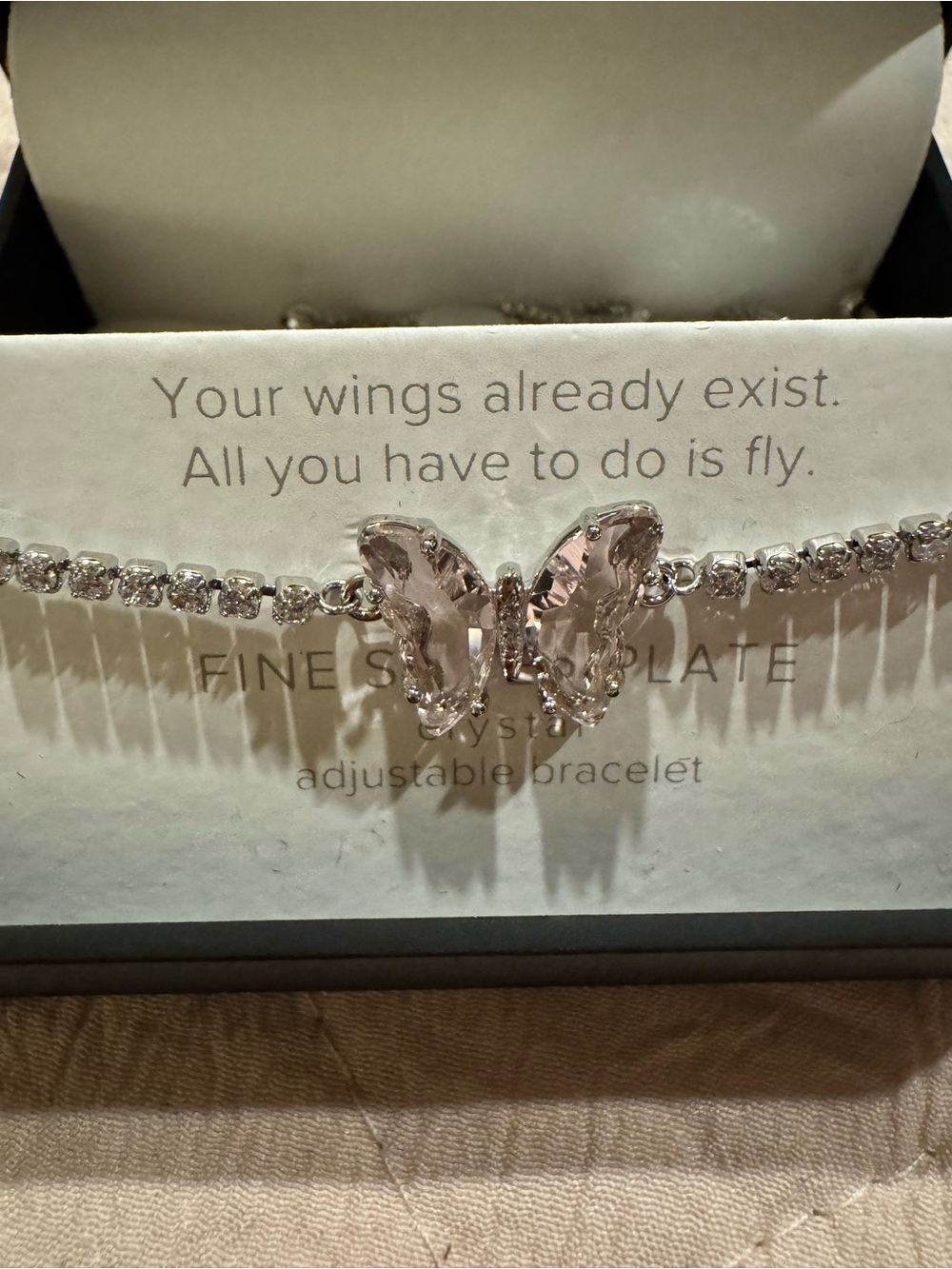 Kohl's Silver-Plated Adjustable Bracelet with Light Pink Crystal Butterfly